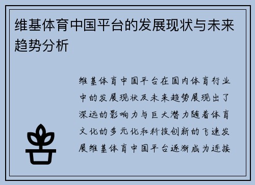 维基体育中国平台的发展现状与未来趋势分析